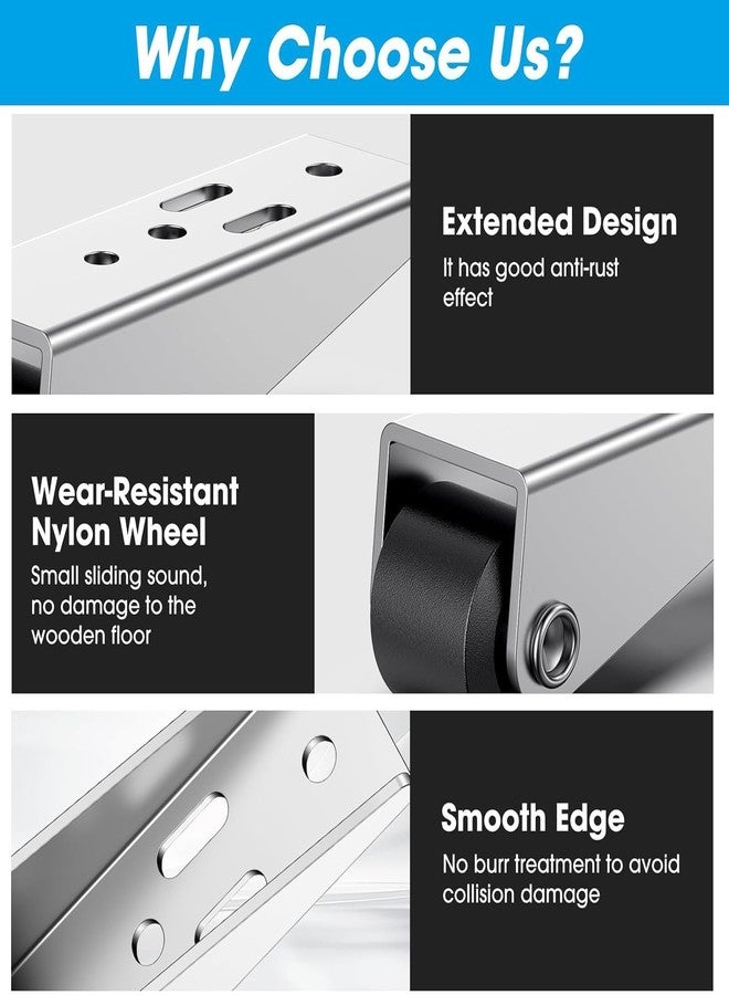 ABTER Door Bottom Roller Bracket Set | Metal Bracket with Wheel | Silver & Black | 4 Pieces | 2.71 × 1.18 × 0.9 inch - Image 3